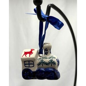 Boleslawiec Polish‎ Pottery Stoneware Train Locomotive Ornament Reindeer